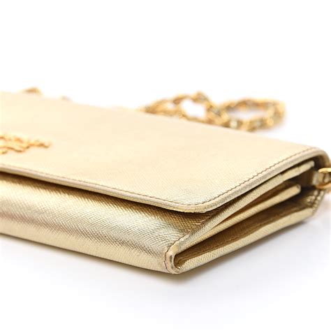 prada saffiano wallet on chain gold|Prada saffiano long wallet.